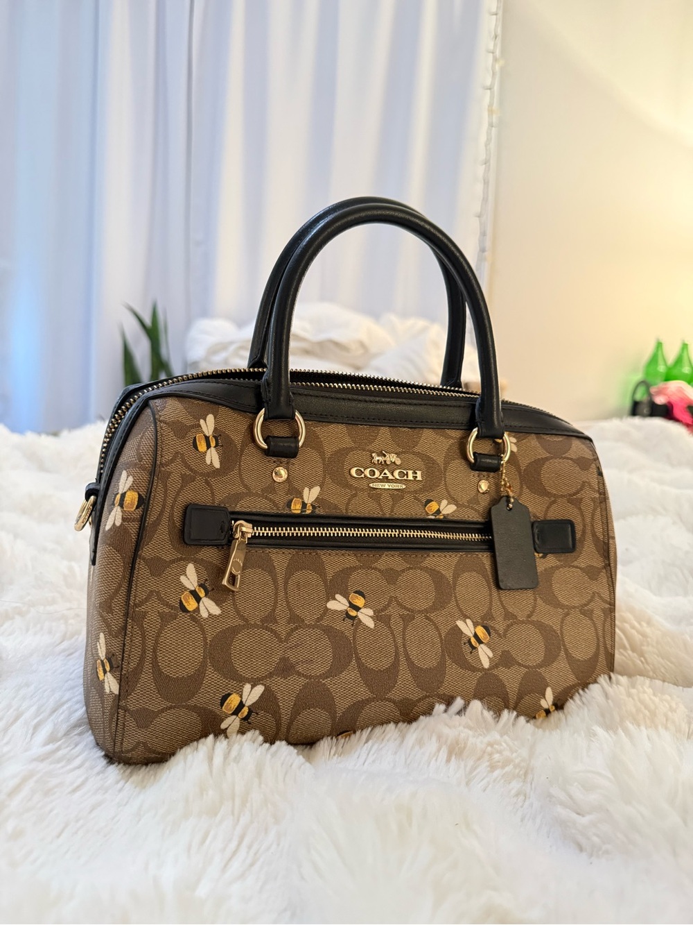 Rare COACH Brown Signature Bee Print